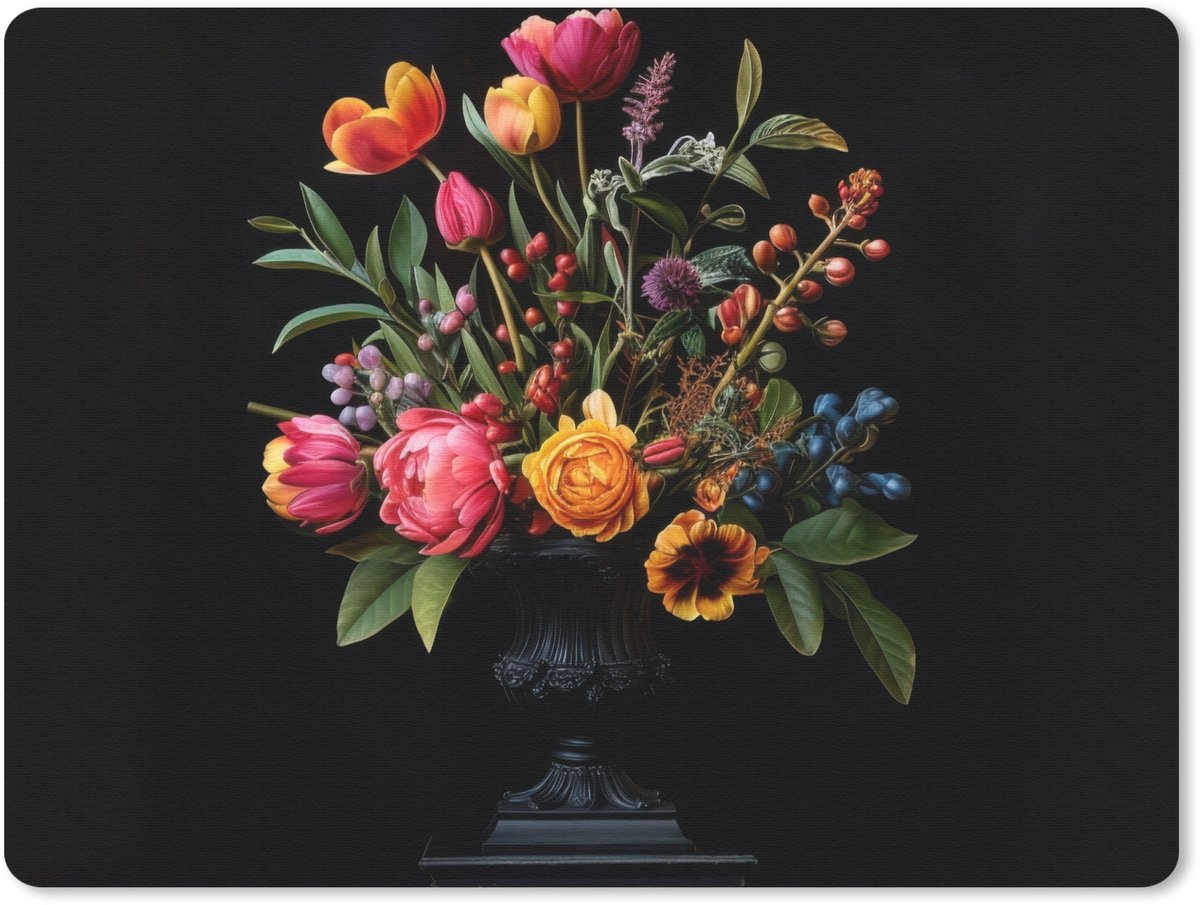 Muismat 23x19 cm - Mousepad Tulpen - Bessen - Boeket - Vaas - Muismatten