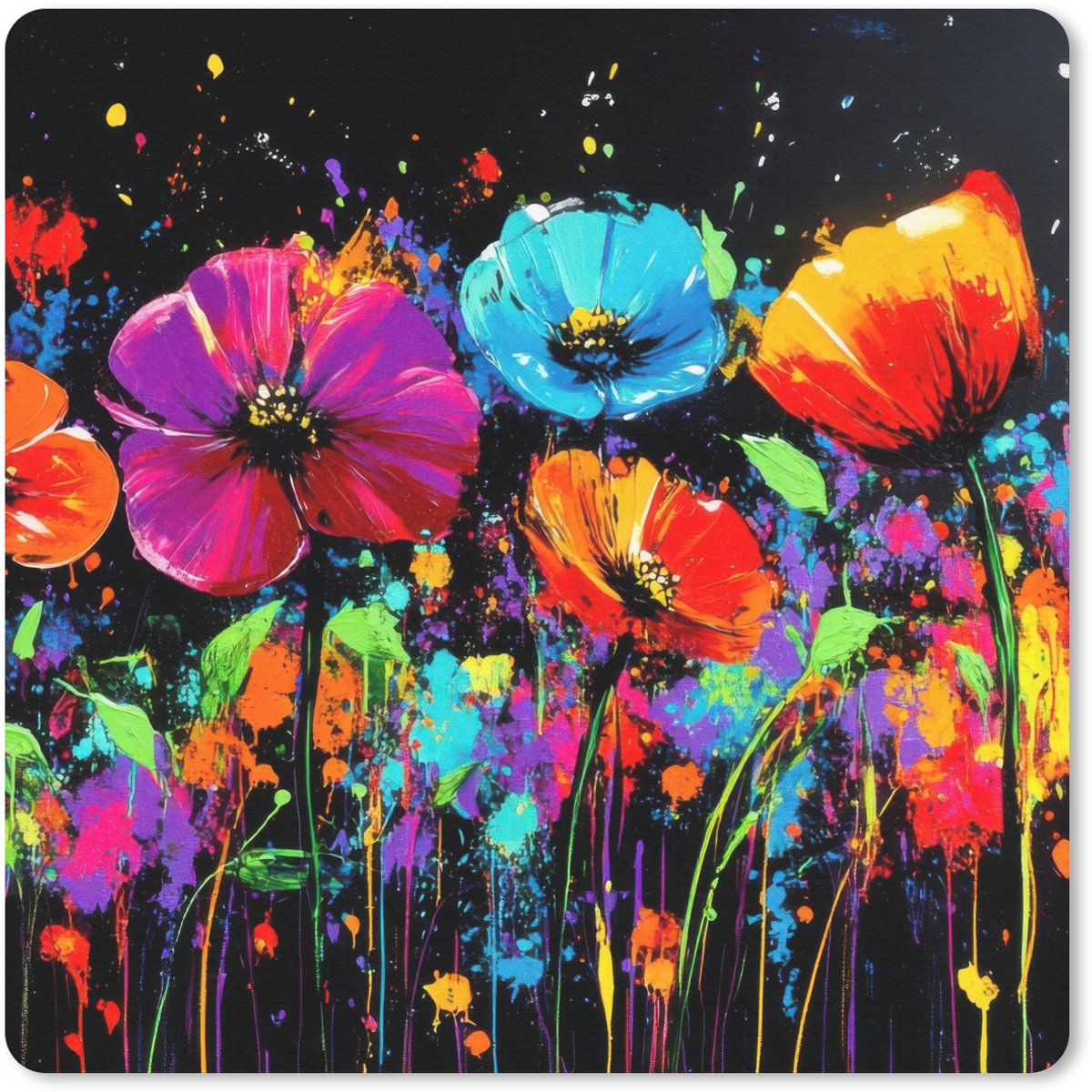 Muismat 20x20 cm - Mousepad Bloemen - Kleurrijk - Spetters - Muismatten