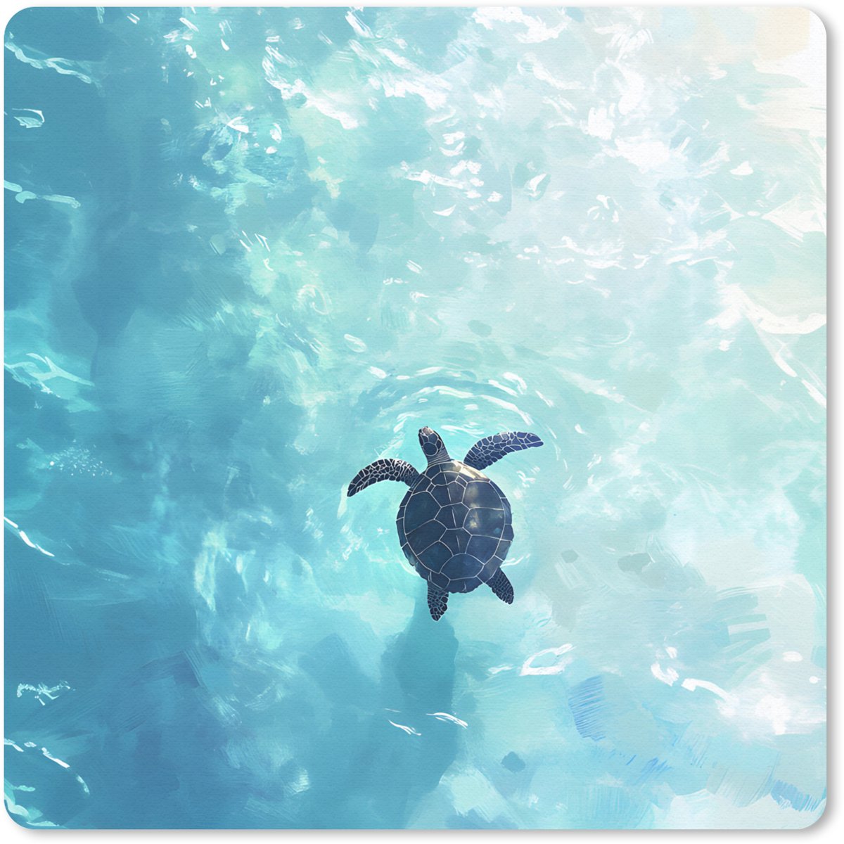 Muismat 20x20 cm - Mousepad Schildpad - Zee - Blauw - Schittering - Muismatten