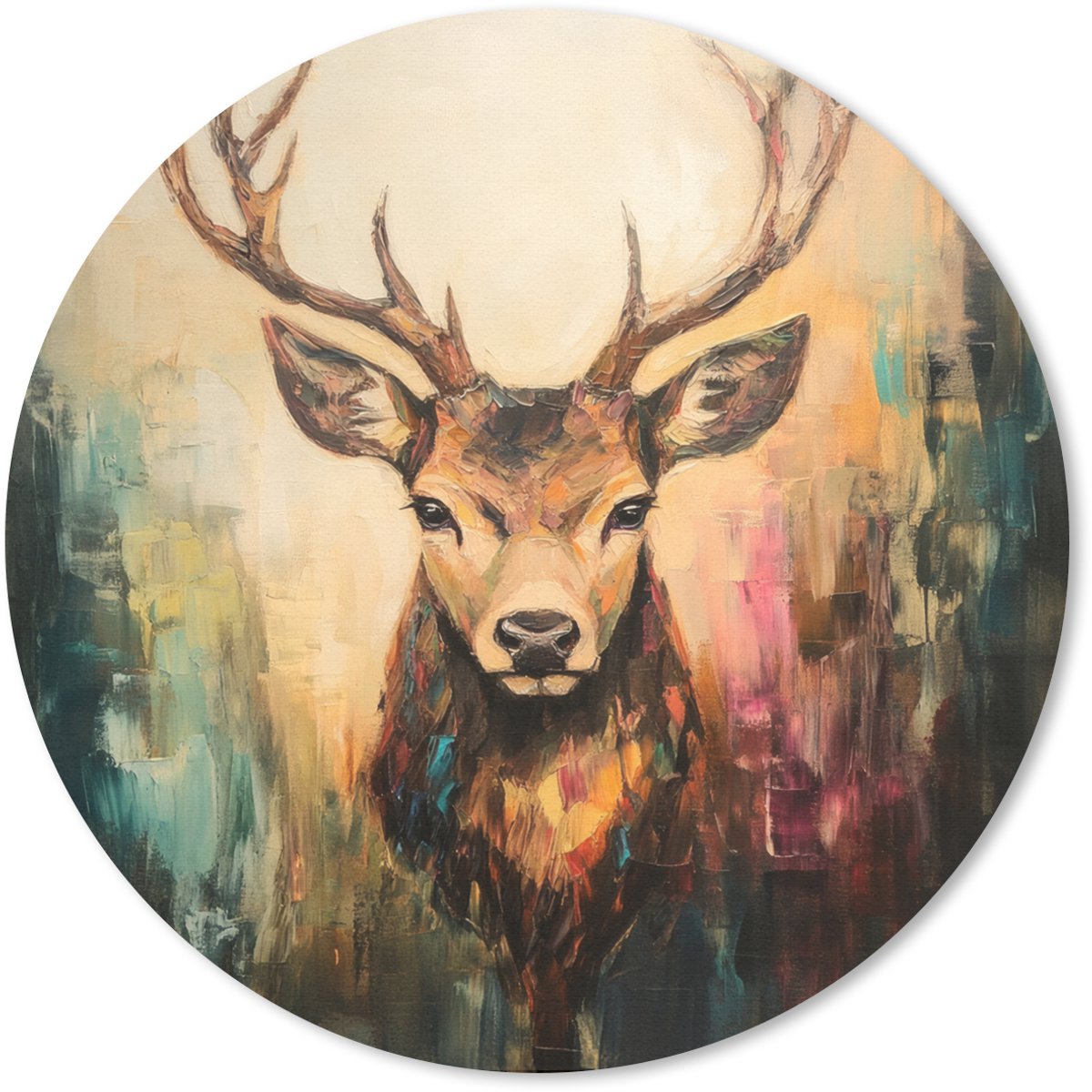 Muismat rond 30x30 cm - Mousepad Hert - Geverfd - Gewei - Bruin - Ronde muismatten