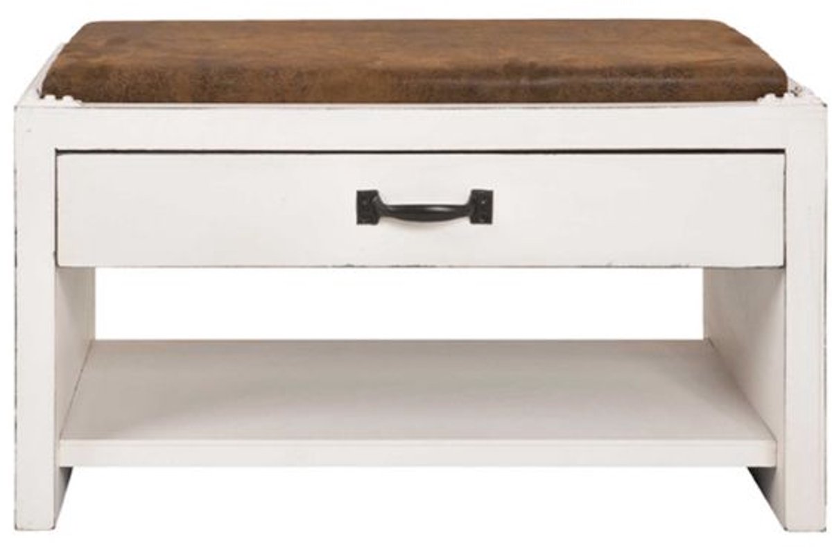 Schoenenbank Met Lade | 72 X 38 X 42 Cm | Vintage-design - Haku - Schoenenrek - Wit - MDF