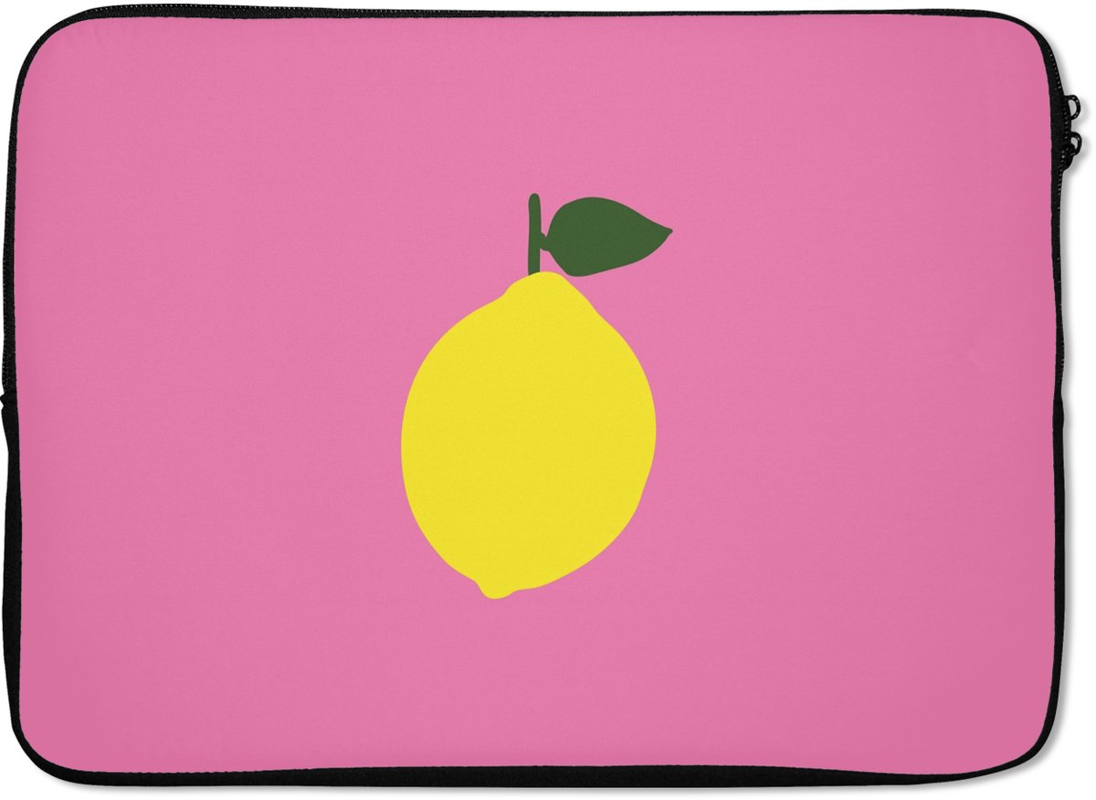 Laptophoes 13 inch - Citroen - Geel - Fris - Laptop sleeve - Binnenmaat 32x22,5 cm - Zwarte achterkant