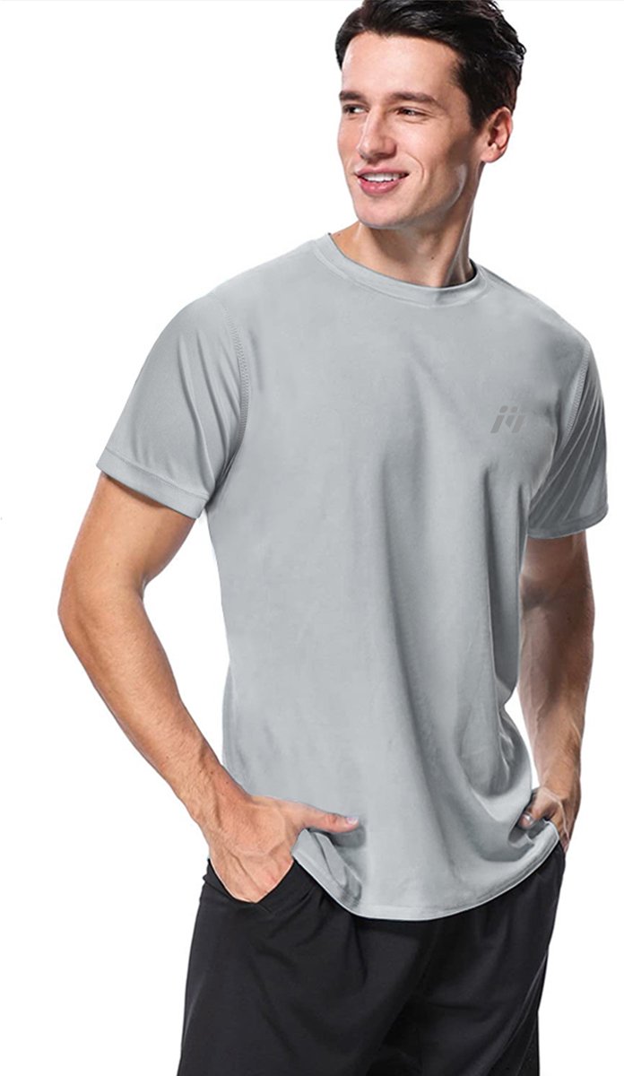 MEETYOO Heren - UV beschermend surf shirt UPF 50+ Sport T - Shirt Sportkleding Man - Fitnesskleding - Jongens Kleding voor Fitness, CrossFit & Gym - Grijs