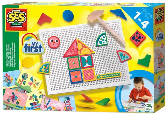 SES Creative - My First - Hamertje Tik - fantasie - Montessori Speelgoed - set met stickers – versierde vormpjes - inclusief hamer – 1 tot 4 jaar