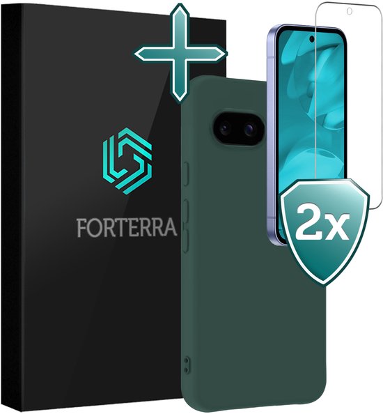 Coque compatible avec Google Pixel 9a, coque en Siliconen avec 2 protections d'écran, coque arrière compatible avec Google Pixel 9a, vert foncé