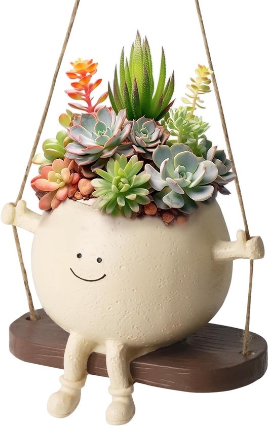 Pots de fleurs suspendus amusants avec visage - décoratifs - 1 pièce - résine