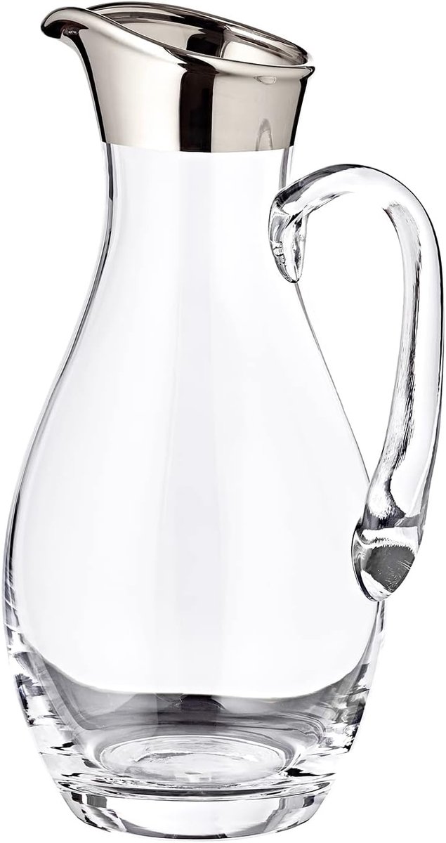 Handgeblazen glas waterkaraf - 1.8L - kristalglas - platina rand - 30 cm
