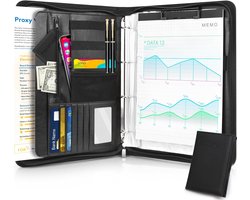 Leren Conferentiemap A4 - Professionele Map voor Notities - Zwart Leder