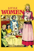 Een groep van vier jonge vrouwen aan een tafel, met op de achtergrond een oudere vrouw en een lamp.