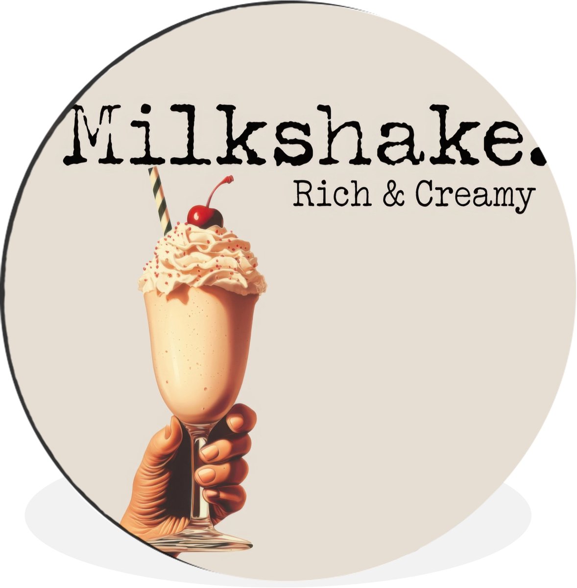 WallCircle Wandcirkel - Muurcirkel - Milkshake - Kers - Rietje - Aluminium - Dibond - 60x60 cm - Binnen en Buiten Milkshake - Tekst