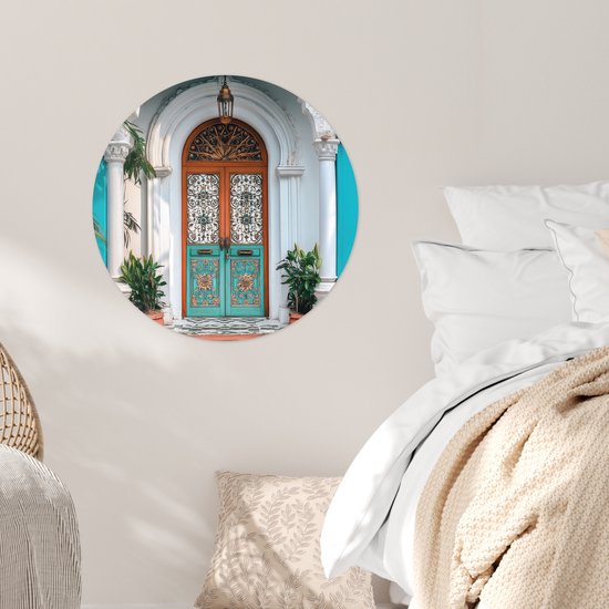 WallCircle® - Papier peint cercle 50x50 cm - Stickers muraux Colonnes - Orné - Porte - Blauw - Cercle mural salon - Cercle mural chambre - Décoration de chambre autocollante - Accessoires de Décoration murale