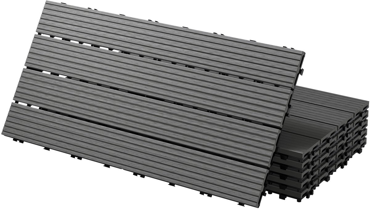 WPC terrastegels 60x30 cm set van 12 voor 2m² antraciet in houtlook met drainage en kliksysteem