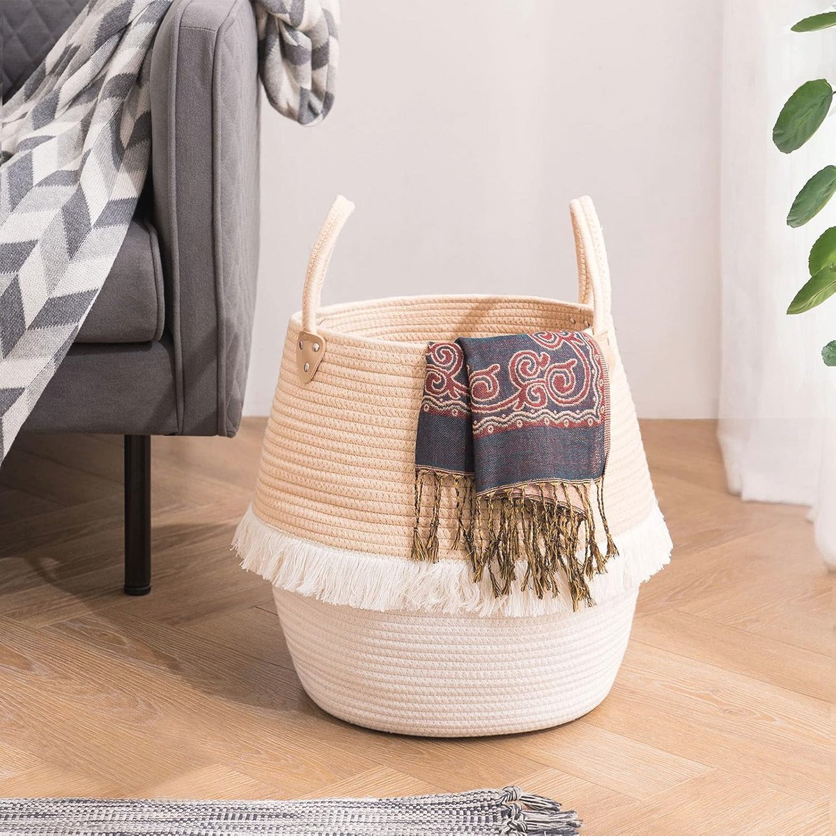 Boho Wasmand - Gevlochten Decoratieve Opbergmand voor Kinderkamer en Woonkamer