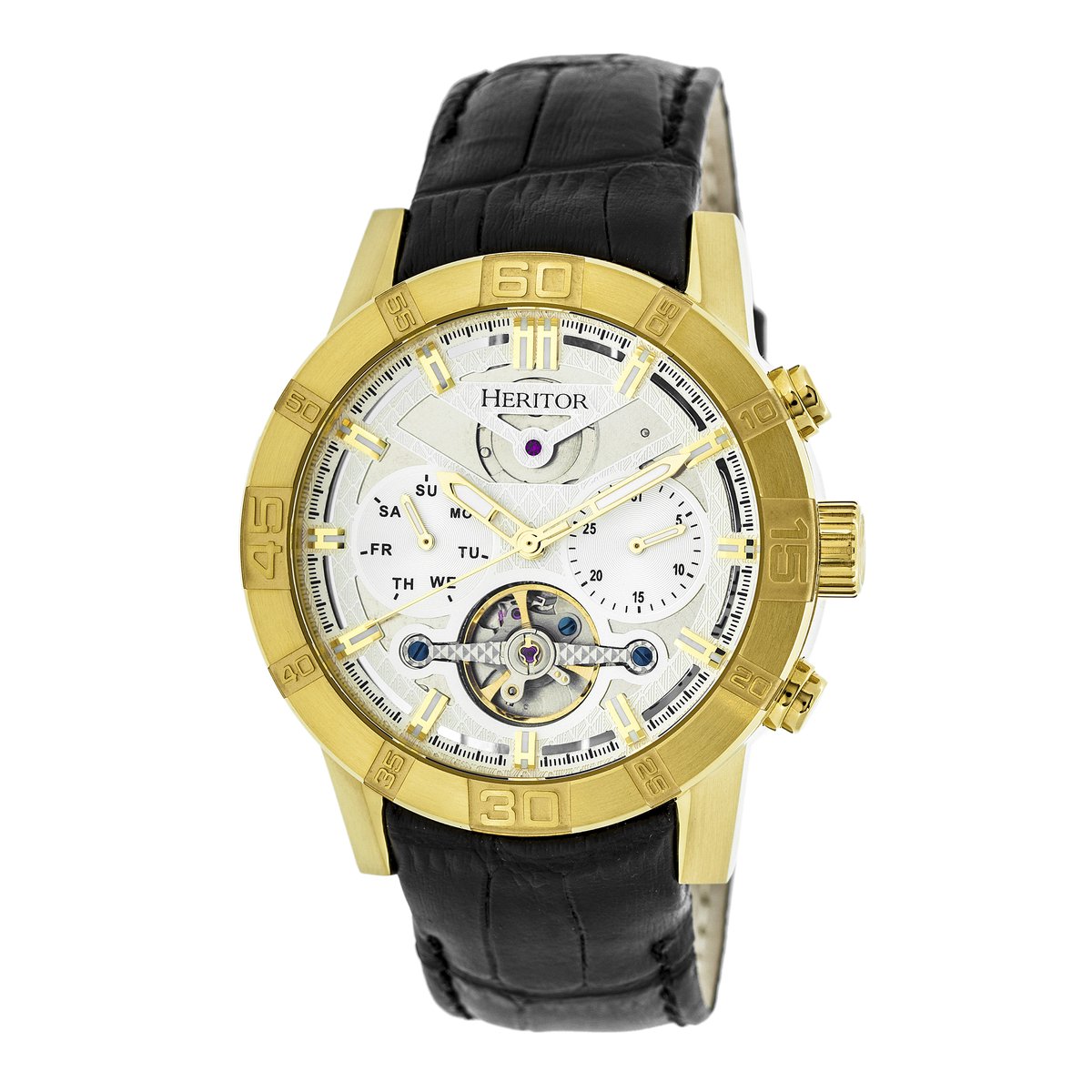 Heritor Automatic Hannibal Semi-Skelet Horloge met Leren Band - Goud-Zilver