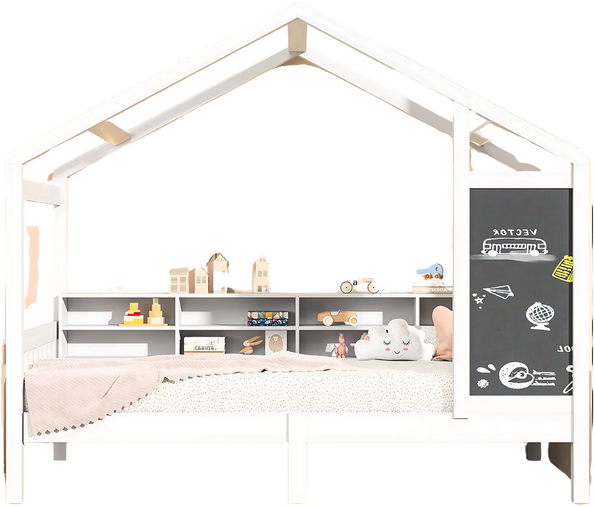 Bolt Edge Kinderbed 90 x 200 cm - Voor Kinderen - Huisbed - Peuterbed - Met lattenbodem - Zonder matras Wit