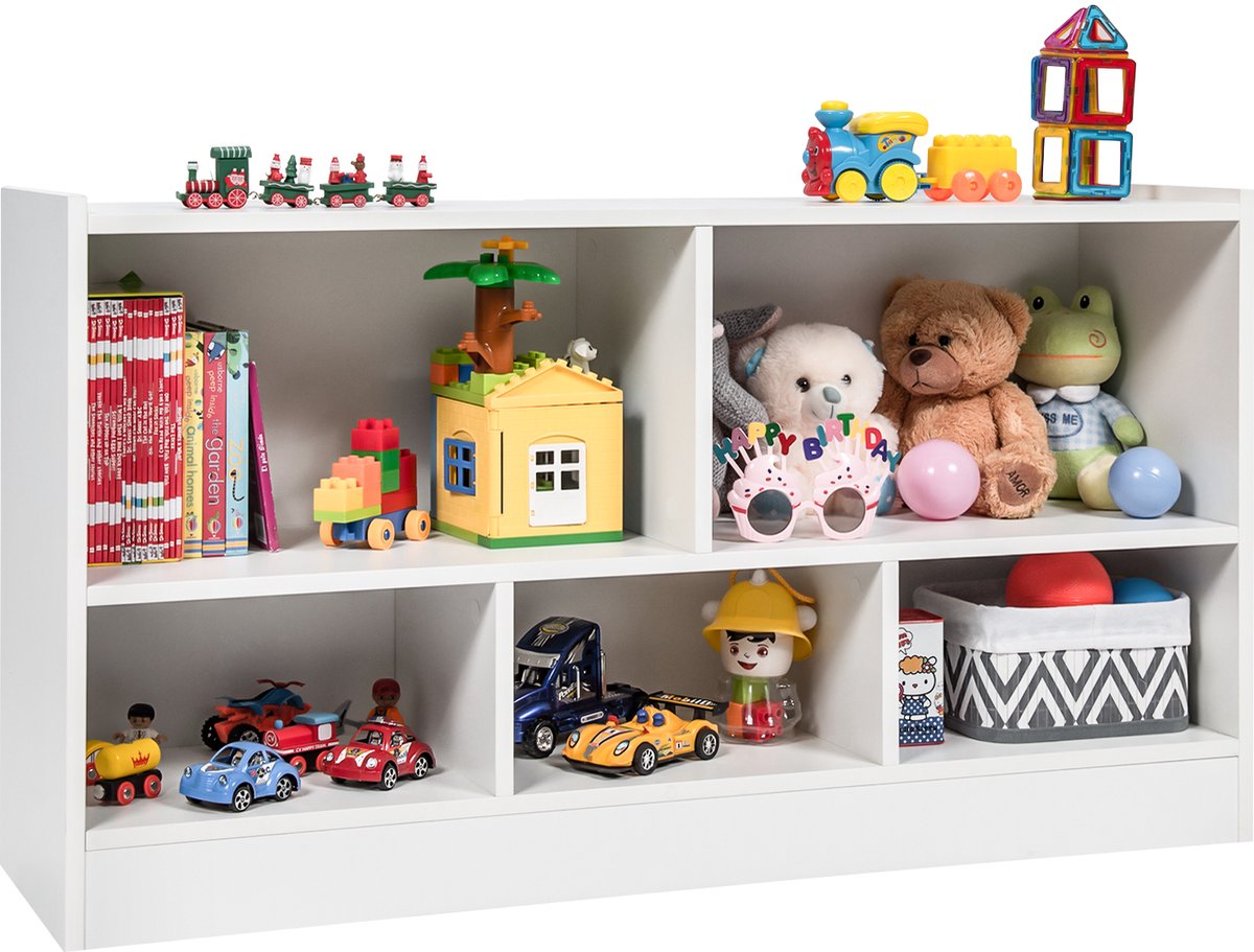 COSTWAY Kinderrek, speelgoedrek met 2 grote vakken en 6 kleine vakken, houten boekenrek voor kinderen, speelgoedkast voor speelgoed, poppen en boeken, 122 x 32 x 93 cm, wit