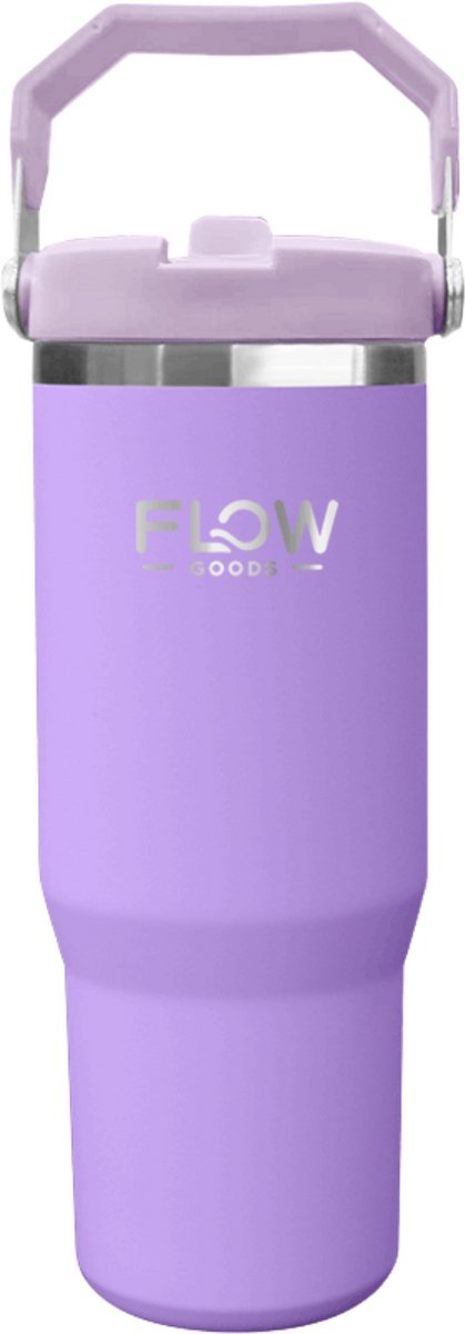 Flow Goods Flip Straw LightFlow Tumbler – Paars – Thermosbeker met Hendel – 100% Lekvrij - Drinkfles met Rietje – 0.89 Liter – Thermosbeker – Travel Mug