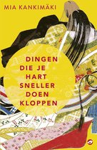 Boekomslag met gele cirkel en tekst 'Dingen die je hart sneller doen kloppen'. Afbeelding van Japanse kleding met patronen.