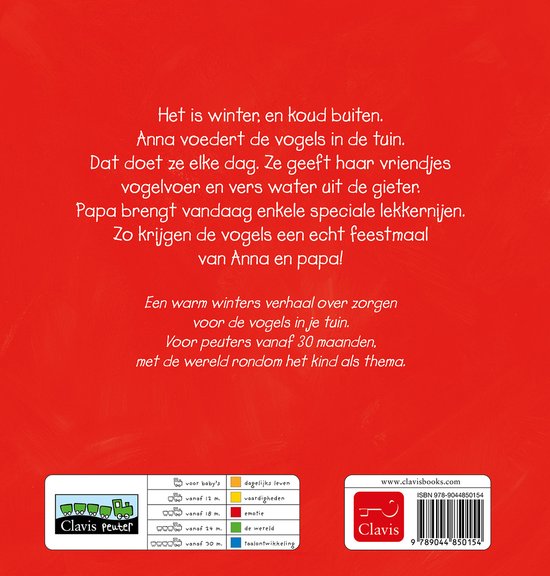 Boek "Anna zorgt voor de vogels" met een beschrijving van het verhaal en leeftijdsindicaties.