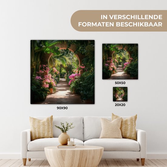 Tableau sur toile 90x90 cm - Décoration murale Vue - Tropical - Fleurs - Nature - Décoration murale salon - Décoration chambre - Accessoires chambre - Peintures sur toile