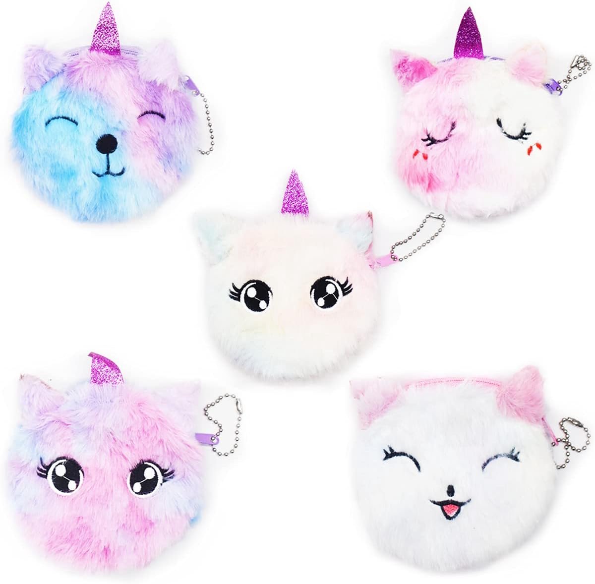 Roze Eenhoorn Portemonnee met Pluche, Leuke Mini Opbergtas voor Meisjes, Verjaardagscadeau - Set van 5stuks.