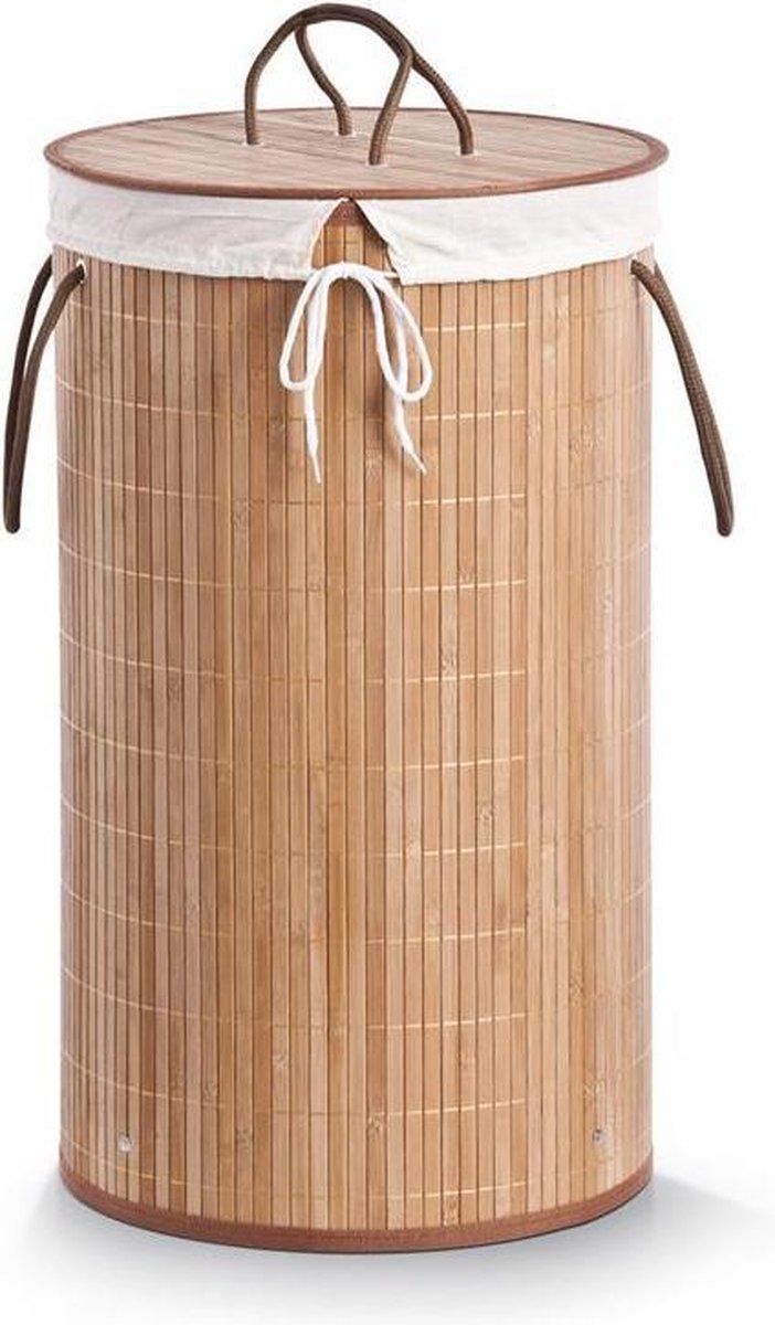 Goedkoopste Zeller Wasmand - bamboe hout - rond/deksel - 35 x 60 cm - 73 Liter - Wasgoed sorteren/verzamelen - Wasgoedmanden