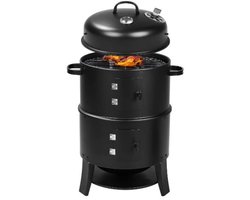 GRILLMEISTER Barbecue - Roken Stomen & Grillen! - 3 In 1 BBQ - Met Themometer - Robuuste Houtskool BBQ