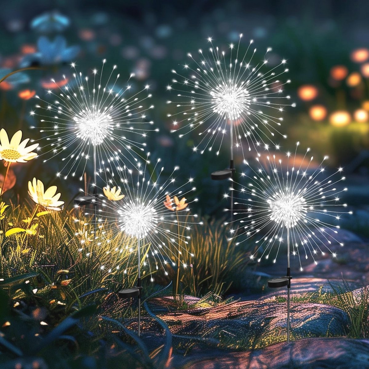 Waterdichte zonne-energie tuinverlichting set van 4 met 120 LED's - Starburst lampen voor terras, balkon en tuin