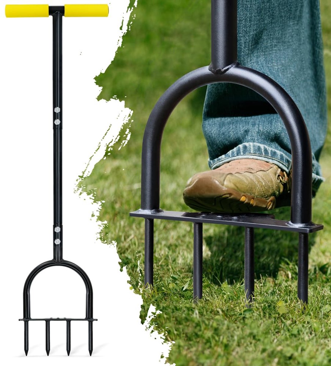Ibenzoa® Professionele Gazonbeluchter met Vier Stalen Spiesen – Voor Dichte Grond en Verbeterde Grasgroei