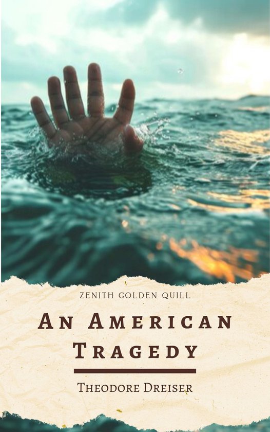 Boekcover van 'An American Tragedy' met een hand die boven het water uitsteekt.