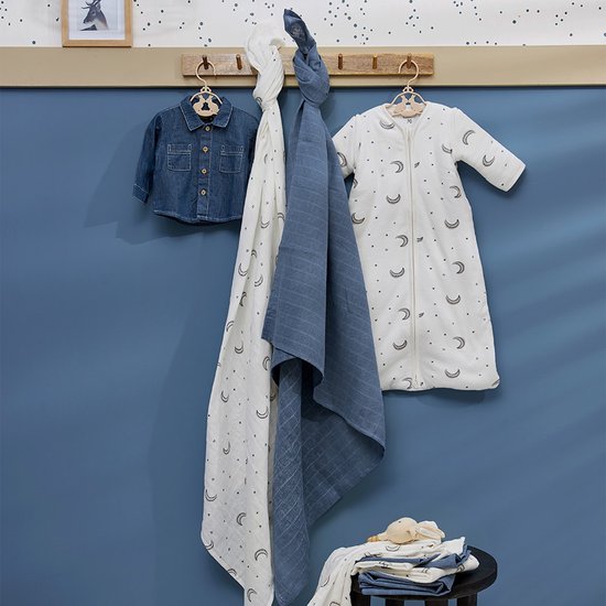 Meyco Baby Moon monddoekjes - 3-pack - hydrofiel - indigo - 30x30cm van Meyco — afbeelding 5