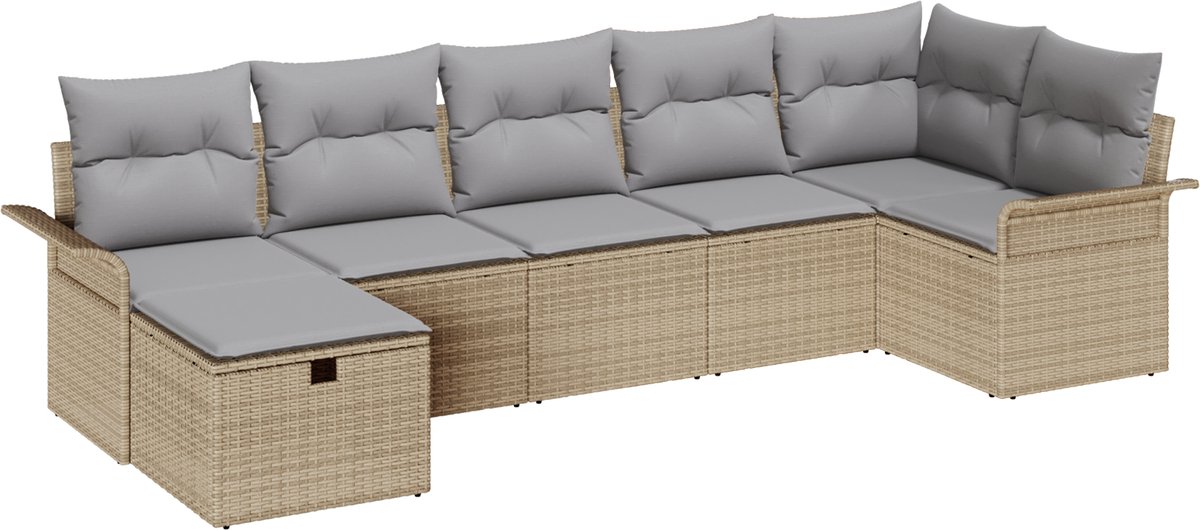 vidaXL Tuinbank - Set - 7 - st - Poly - rattan Beige