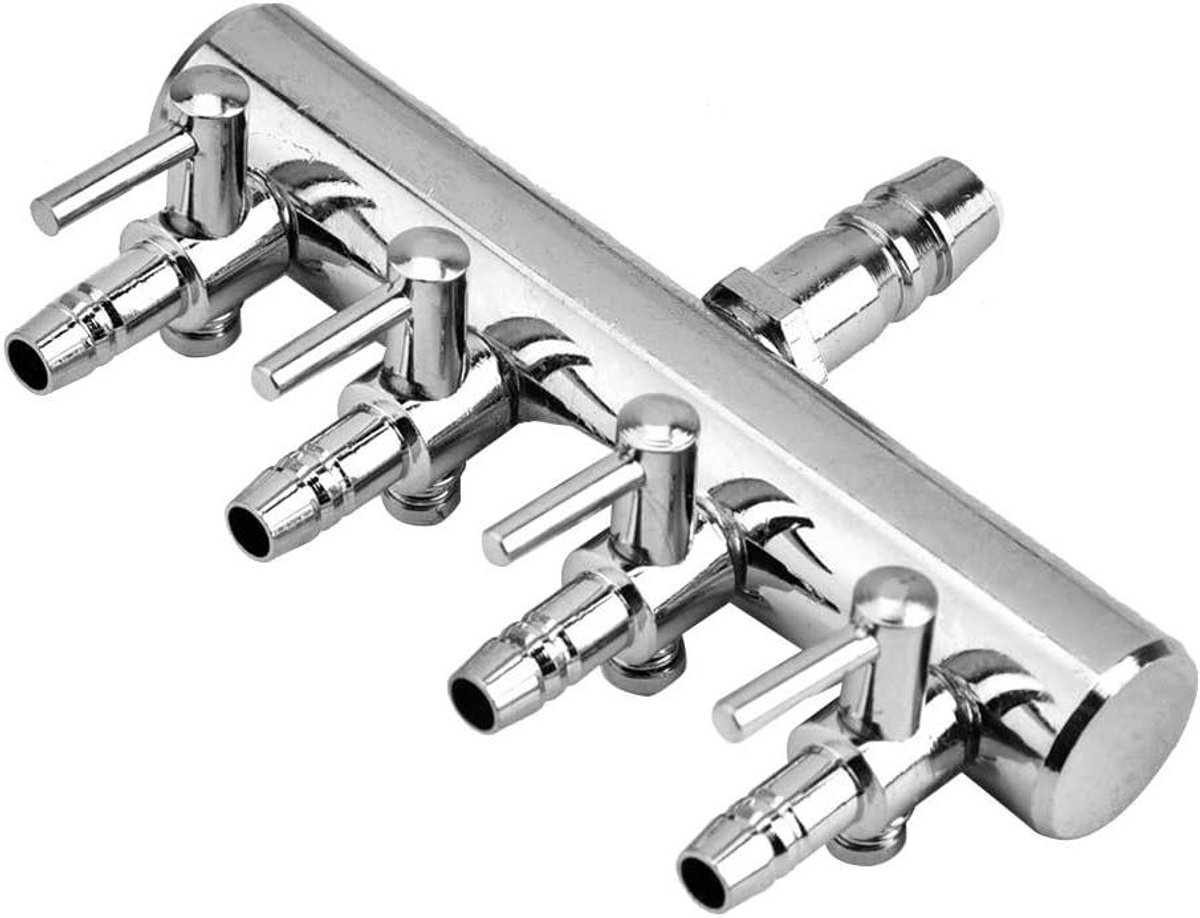 Roestvrij stalen luchtafsluitventiel voor aquarium - 4/8 mm slangluchtleidingsplinter met vier gaten
