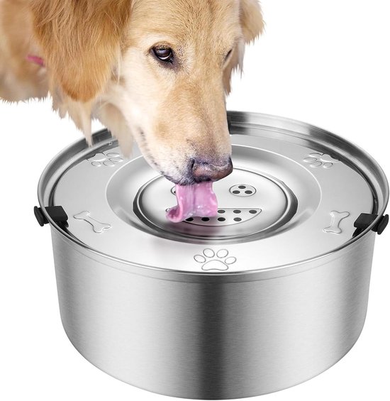 ELISABE Hond Water Kom Geen Mors, 3L Grote Capaciteit Rvs Slow Drink Puppy Kom, Anti Spill Huisdier Water Feeder Dispenser