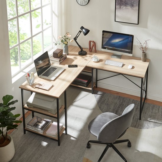 Bureau Klirurud L-vormig of recht bureau eikenkleurig en zwart [en.casa]