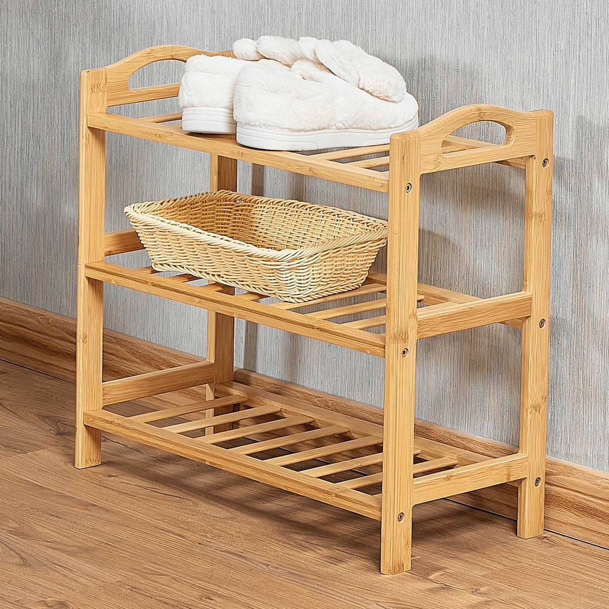 Bijzetrekje Celie - 53x25x50cm - Bamboehout - Emob Exclusive - Schoenenrek - Bruin - Hout