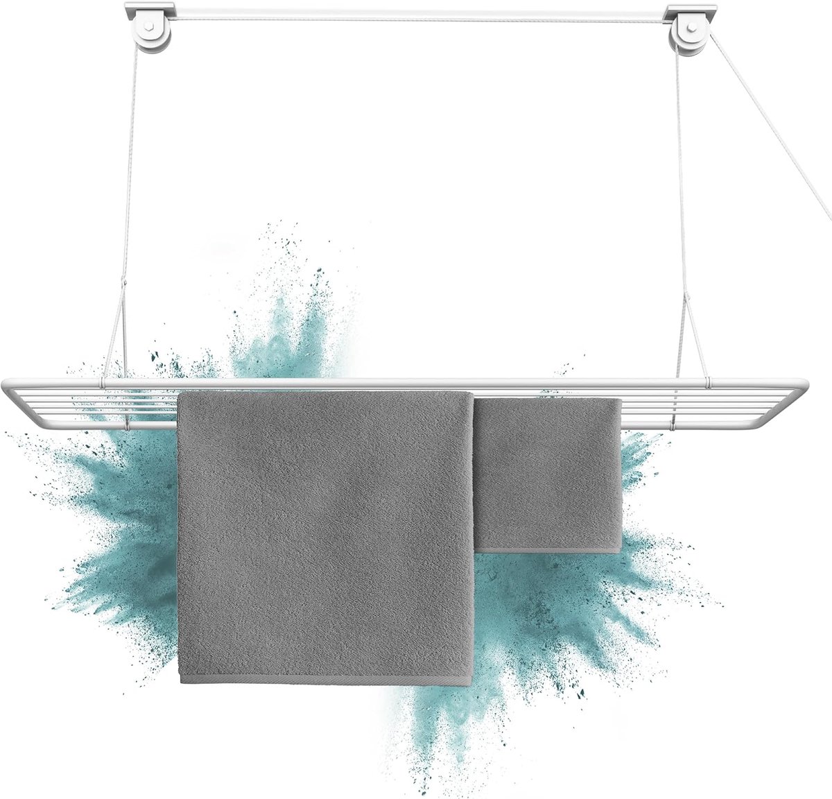 Wasrek Plafond Kledinghanger 140x50cm - Mini Verticaal Opvouwbare - Kleding Droger - Metaal - Pvc-Vrije Plastic Coating - Wit - Hangende Droger