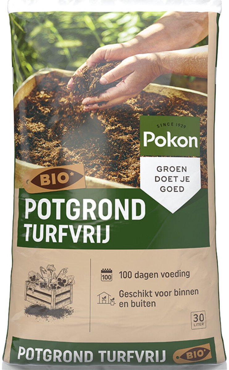 Bol.com Pokon Bio Turfvrije Potgrond - 30l - Potgrond universeel - 100 dagen voeding - Potgrond voor binnen en buiten aanbieding