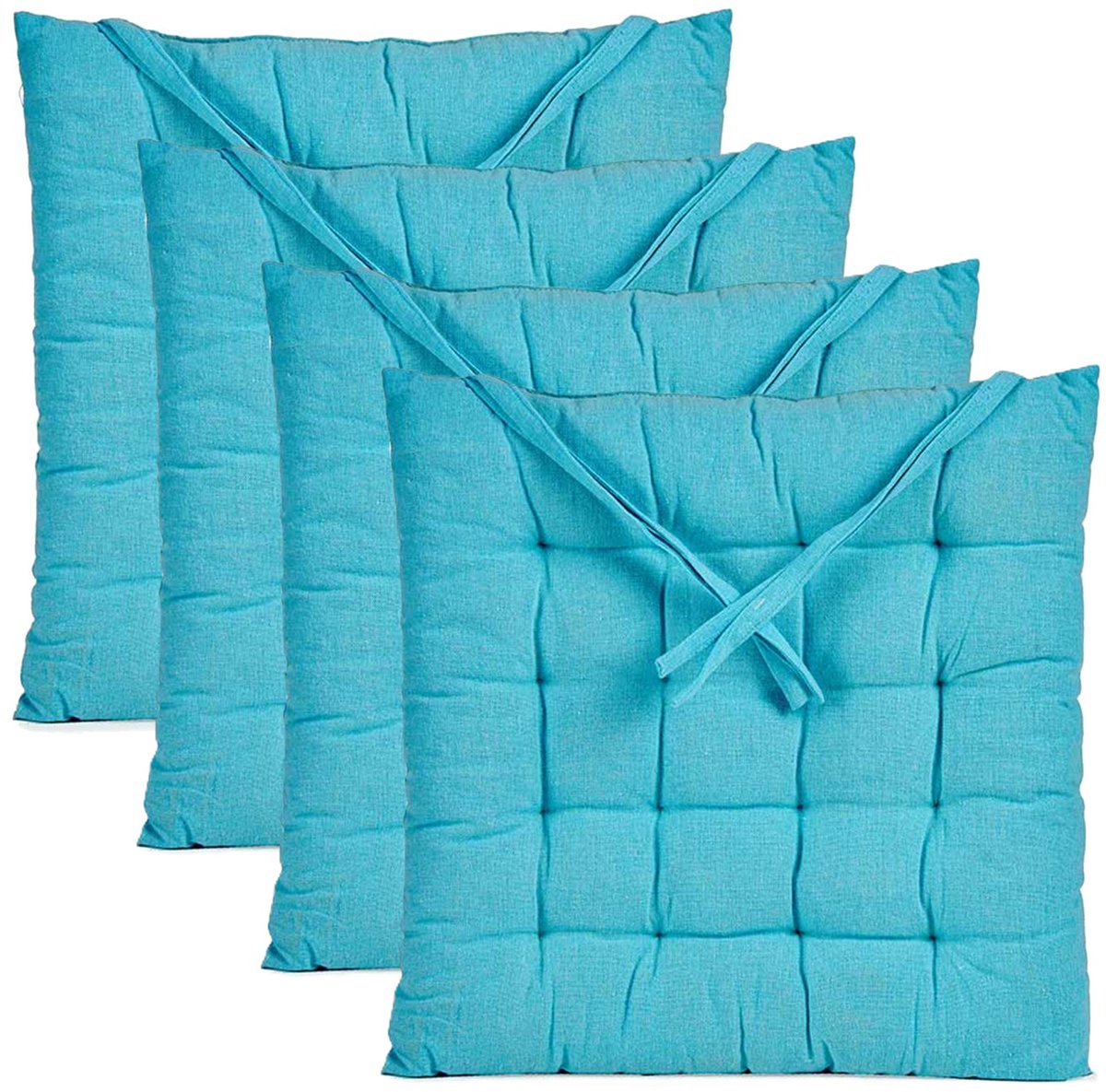 Giftdecor Stoelkussen Decorama - 4x - binnen/buiten - turquoise - 40 x 40 x 5 cm - polyester