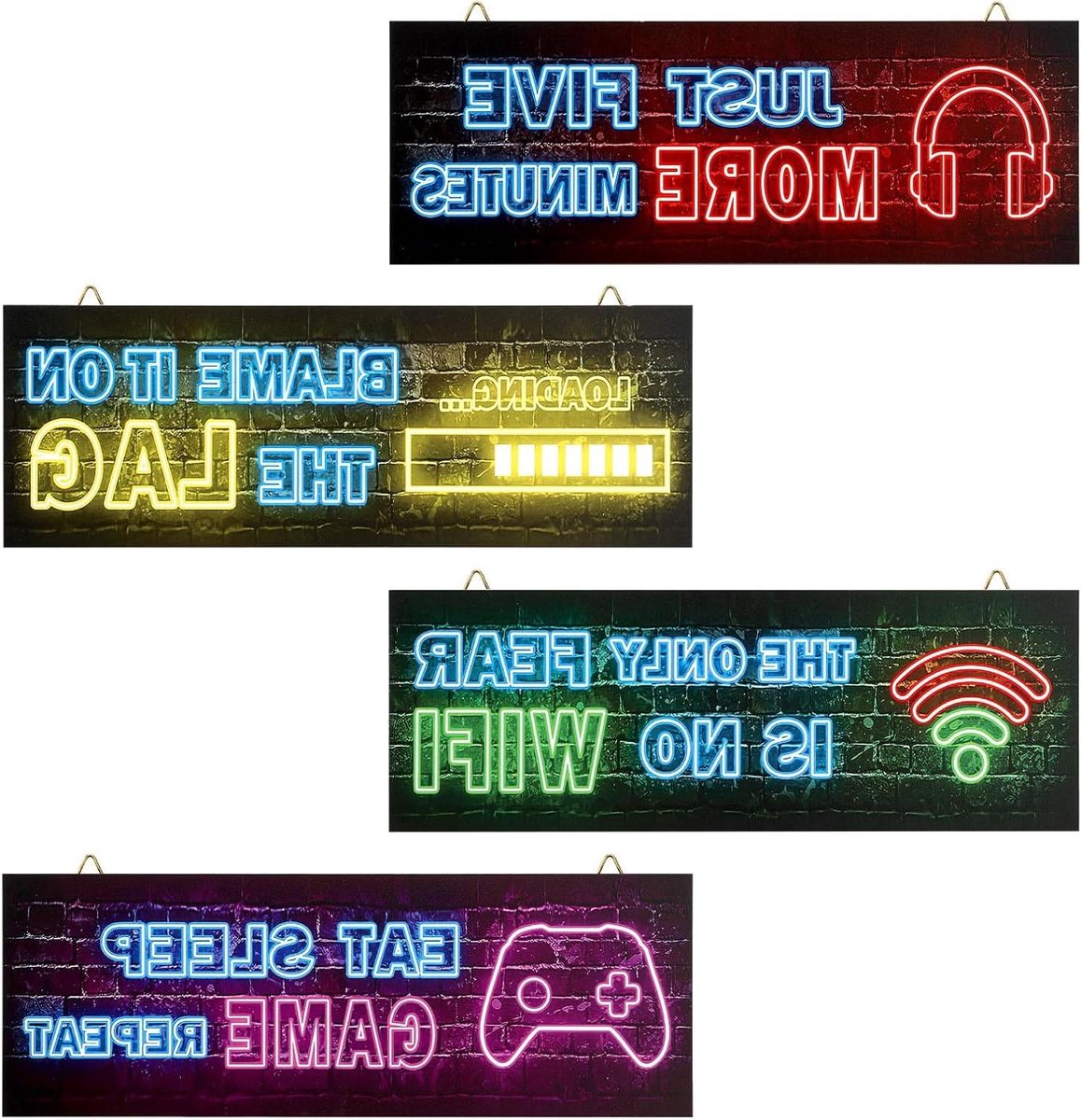 Houten bordjes met spreuk voor gaming room decoratie - Set van 4