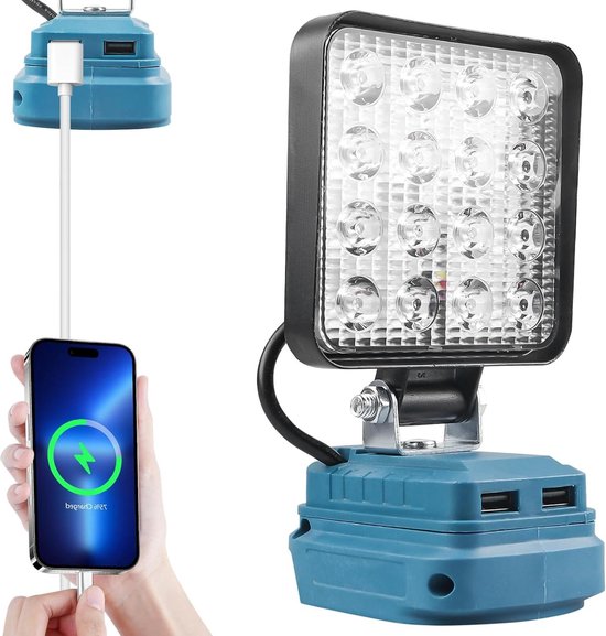 Accu-led-werklamp 18 V 18 W 5400 lumen met 2 USB-opladen - voor Makita