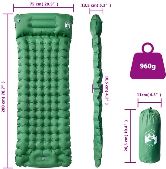 vidaXL - Kampeermatras - met - kussen - zelfopblazend - 1-persoons - groen van Merkloos — afbeelding 5