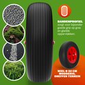 Zwart wiel met profiel voor goede grip, 32 cm doorsnede, rode velg.