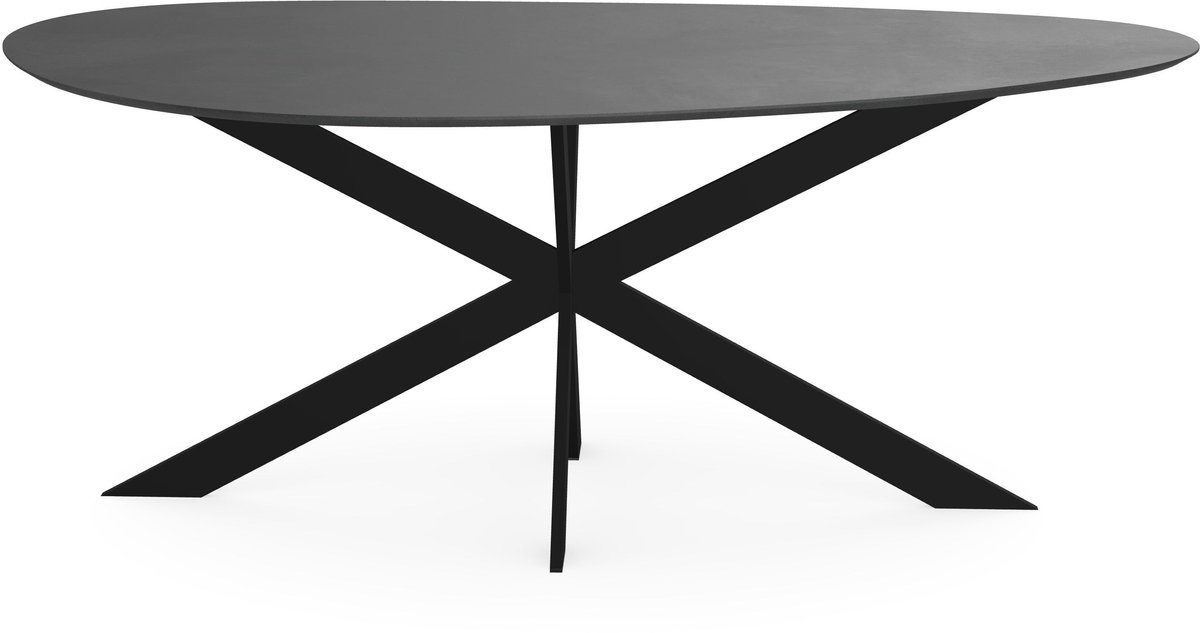 Melamine eettafel donker betonlook - kiezelvorm onderstel - beton tafel 160 x 80 cm