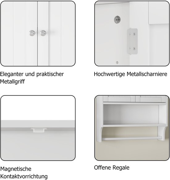 Medicijnkastje met spiegel en verlichting Spiegelkasten Schuifbare badkamerkast met ronde spiegel Wandlamp Massief hout