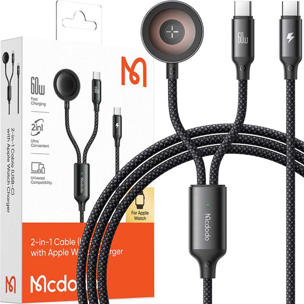 Mcdodo Inductieve Oplader Voor Apple Horloge 2In1 Kabel Voor Iphone Macbook 60W