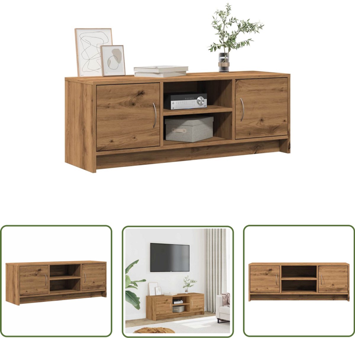 vidaXL Salontafel - Tv-meubel - Tv-meubel 102x30x37,5 cm bewerkt hout artisanaal eikenkleur - Houten Tv-kast - Televisiekast - Opbergkast