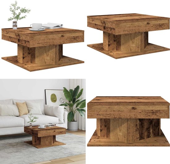vidaXL Salontafel 102x55x42 cm bewerkt hout oud houtkleurig, bijzettafel, woonkamertafel, middentafel, banktafel, bank tafel, accenttafel