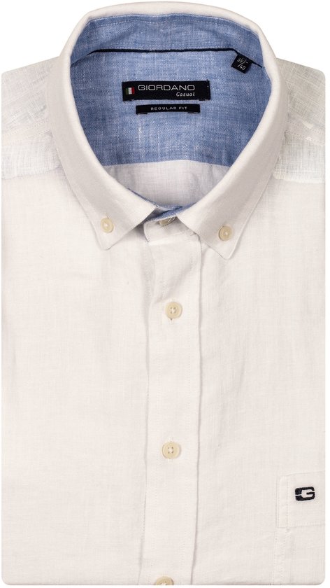 Giordano - Korte Mouw Overhemd - Heren - XXL - Wit - Linnen - 516009