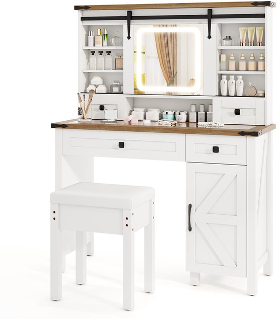 Moderne Witte Make-up tafel met Instelbare LED Verlichting - Kaptafel